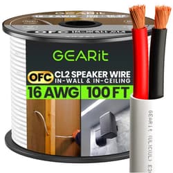 GearIT 16/2 Speaker Wire (100 Feet) 16AWG Gauge - in Wall Audio Speaker Wire Cable / CL2 Rated / 2 Conductors - OFC Oxygen-Free Copper, White 100ft