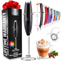 Zulay Kitchen Powerful Milk Frother Wand - Ultra Fast Handheld Drink Mixer - Electric Whisk Foam Maker for Coffee, Lattes, Cappuccino, Frappe, Matcha, Hot Chocolate & Coffee Creamer - Milk Boss Black