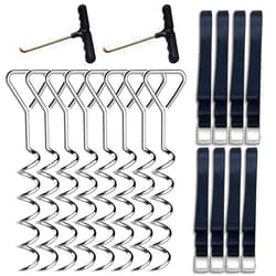 Eurmax USA Trampoline Stakes Heavy Duty Trampoline Parts Mats Corkscrew Shape Steel Stakes Anchor Kit with T Hook for Trampolines,Silver-8PC