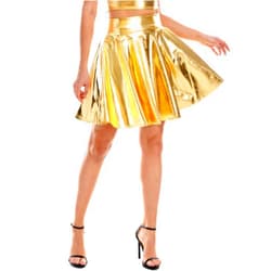 eccbox Women's Metallic Shiny Skirt Fashion Dance Disco Flared Pleated A-Line Mini Skater Skirt