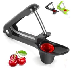 SCHVUBENR Premium Cherry Pitter Tool - Portable Cherry Core Remover - Stainless Steel Cherry Pitter - Easy to Use & Dishwasher Safe - Pit Cherry with Ease (Black)
