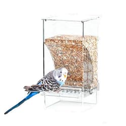 Hamiledyi Parrot Automatic Feeder No Mess Bird Feeder Food Container Feeding Station Foraging Cage Accessories Acrylic Suitable for Parrot Cockatoo Canary Love Bird (Transparent)