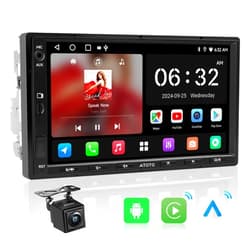ATOTOZONE A5L Android Double DIN Car Stereo & Backup Camera, 7inch Wireless CarPlay Android Auto Touchscreen, WiFi/BT/USB Tethering, Bluetooth, MirrorLink, 24-B EQ DSP,Android Radio, 2G+32G, FM/AM/TF
