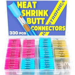 Haisstronica 330PCS haisstronica Heat Shrink Butt Connectors-Marine Grade Waterproof Electrical Crimp Wire Connectors Kit-Tinned Red Copper Insulated, for Boat,Truck,Stereo,Joint(4Colors/4Sizes)