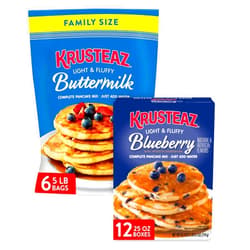 Krusteaz Complete Pancake Mix - 5Lb Light and Fluffy Buttermilk (Pack of 6) & 25.5 Oz Blueberry Pancake Mix (Pack of 12)