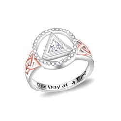 Salloog AA Sobriety Rings for Women - 925 Sterling Silver CZ Alcoholics Anonymous Ring Celtic Stay Sober Gifts AA Addiction Recovery Gifts 6-10#