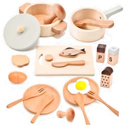 Atoylink Play Kitchen Accessories Wooden Toys Pots and Pans for Kids 23Pcs Montessori Kitchen Pretend Play Food Cooking Set for Toddler Boys Girls Age 2 3 4 5 Birthday Gifts