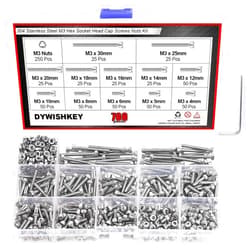 DYWISHKEY 700 Pieces M3 Stainless Steel 304 Hex Socket Head Cap Bolts Screws and Nuts Assortment Kit