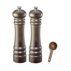 Zassenhaus Berlin Dark Stained Wood Salt & Pepper Mill Gift Set, Refillable Grinder, 9.4 Inches - With Wooden Spice Scoop