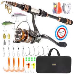 PLUSINNO Fishing Rod and Reel Combos - Carbon Fiber Telescopic Fishing Pole - Spinning Reel 12 +1 Shielded Bearings Stainless Steel BB