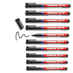 edding 370 permanent marker - zwart - 10 stiften - fijne ronde punt 1 mm - watervast, sneldrogend - multi-marker, universele stift - voor karton, kunststof, hout, metaal, glas, steen, linnen