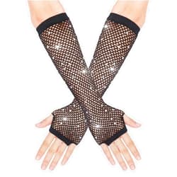 Yolev Long Rhinestone Fingerless Fishnet Gloves Steampunk Punk Fish Net Arm Sleeve 80s Costume Halloween for Women Girls