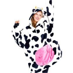Giggling Getup Cow Wearable Blanket Hoodie - Oversized Soft Sherpa Fleece Hooded Blanket - Warm Cozy Plush Flannel Blanket Sweatshirt Gifts - with Giant Pocket and Sleeves for Adults Women Men