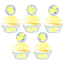 POP parties Ink Capri Lemon Cupcake Kit - 48 Pieces - 24 Cupcake Toppers and Wrappers - 40th 50th 60th Birthday Party - Blue Tile Party Decorations - Blue Tile Party Supplies - Italian Party Decorations - Cupcake