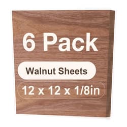 Rowood 6 Pack Walnut Plywood 1/8,12x12x1/8inch,3mm Thick Unfinished Wood for Laser Cutting and Engraving,DIY Ornaments,Wood Burning,Models Drawing