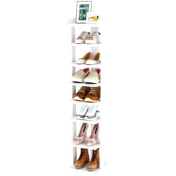 HOMEFORT 7-Tier Wood Shoe Rack, Entryway Shoe Tower,Vertical Shoe Organizer, Wooden Shoe Storage Stand(White)