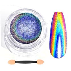 Saviland Holographic Chrome Nail Powder - 1g Mirror Laser Effect Holographic Chrome Powder for Gel Nails, Rainbow Holo Nail Glitter Dust Holographic Pigment Powder for Manicure Nail Art Decorations