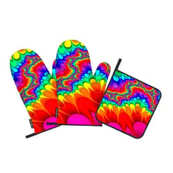 Samgula Abstract Rainbow Oven Mitts and Pot Holders Sets Tie Dye Colorful Art Heat Resistant 3pcs for Cooking Baking BBQ
