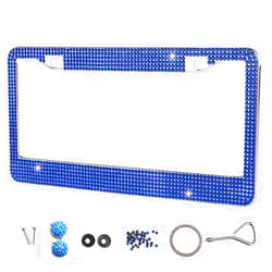 Neobling Fashion Handicraft USA Universal Crystal License Plate Frames,Premium Bling License Plate Holder,Weather Proof Rhinestone License Plate Cover for Women(Royal Blue,1 Frame)