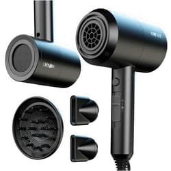 SHRATE Hair Dryer with Diffuser and 2 Nozzles-1800W Blow Dryer for Styling and Travel with Negative Ion Technology, Constant Temperature Hair Care, 3 Heat/2 Speed Settings-Ideal for Curly Hair(Black)