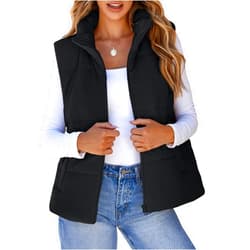 EVALESS Corduroy Cropped Puffer Vest for Women Lightweight Stand Collar Sleeveless Jackets Zip Up Clothes Fashion 2024
