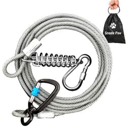 Snagle Paw Tie Out Cable for Large Dogs, Dog Runner Cable for Yard, Dog Leads for Yard 10ft Heavy Duty, Dog Tie Out with Solid Aluminum Clips, Durable Dog Lead with Spring for 350lbs Large Dogs Running