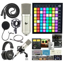 Novation Launchpad 64 RGB Pad Midi Grid Controller For Ableton Live with Creative Music Software Kit and Professional Studio Recording Condenser Microphone and Kit