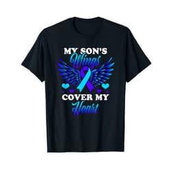 Suicide Prevention Awareness - DressedForDuty My Son's Wings Cover My Heart Suicide Prevention Awareness T-Shirt