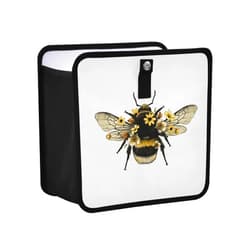 Oyihfvs Yellow Fluffy Humblebee with Wings with Yellow Flowers Adjustable Car Trash Can Car Leak Proof Hanging Garbage Can Waterproof Storage Bag Waste Basket Truck SUV for Home Office (M)