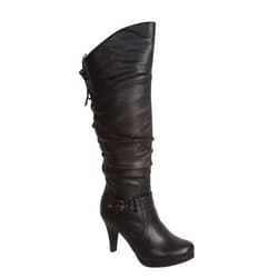 TOP Moda Womens Page-65 Knee High Round Toe Lace-Up Slouched High Heel Boots
