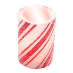 Wing Tai Trading Multi Stripe Candy Cane Pillar Candle, Red