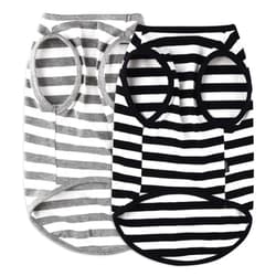 CtilFelix Dog Shirt Striped Clothes Stretchy Vests for Small Medium Large Dogs Boy Girl Cat Apparel Soft Cotton Puppy T-Shirts Lightweight Pet Tank Top Kitten Outfit Pack-2 Black & Light Grey 4XL