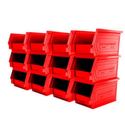 Storage Compat Plastic Storage Bins, Hanging, Stackable, Storage Organizer Bin for Warehouses, Workshops 9-Inch x 5-Inch x 5-Inch, Red, 12-Pack