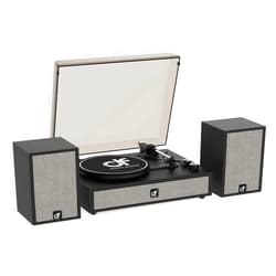 DANFI AUDIO DF Vinyl Record Player with External Speakers, Wireless Bluetooth 3 Speed Vintage Record Player and Speakers Retro Turntable with Stereo Speakers, RCA Line-Out and AUX-in, Black