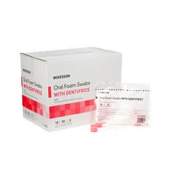 McKesson Oral Foam Swabs with Dentifrice, Gentle and Daily Oral Cleaning, Mint, 10 Count, 100 Packs, 1000 Total