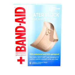 Band-Aid Brand First Aid Products Water Block Non-Stick Sterile Waterproof Pads, Large 2.9 by 4 Inches, 6 ct