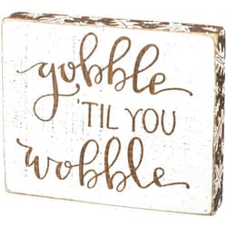 Primitives by Kathy Rustic Fall Block Sign - Gobble Til You Wobble - 6 x 5 Inches