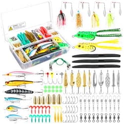 PLUSINNO Fishing Lures Baits Tackle Including Crankbaits, Spinnerbaits, Plastic Worms, Jigs, Topwater Lures, Tackle Box and More Fishing Gear Lures Kit Set, 102/302Pcs Fishing Lure Tackle