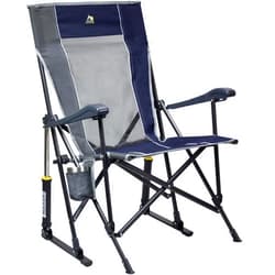 GCI OUTDOOR RoadTrip Rocker Camping Chair | Portable, Folding Rocking Chair with Solid, Durable Armrests, Drink Holder & Comfortable Extended Backrest — Indigo Blue