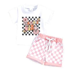 DuAnyozu Toddler Baby Girl Summer Clothes Waffle Short Sleeve T Shirt Top Shorts Set Infant 2 Piece Summer Outfits