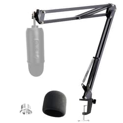 YOUSHARES Blue Yeti Microphone Stand with Foam Cover - Suspension Boom Scissor Arm Stand and Mic Windscreen Pop Filter Compatible with Blue Yeti Microphone by YOUSHARES