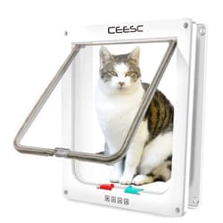 CEESC Large Cat Flap (Outer Size 28cm x 25cm), 4-Way Locking Cat Flap for Cats and Small Dogs with Circumference <63cm, Easy to Install and Use