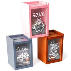 Mczxon Spend Save Give Piggy Bank for Kids, Wooden Money Saving Jar Money Bank Box Container, Teach Children Financial Skills Clear Money Coin Change Bank Jar Container Penny Piggy Bank Jar for Kids