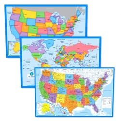 Palace Learning 3 Pack - World Map & USA Map for Kids + Blue Ocean World Map - 3 Poster Set (LAMINATED, 18