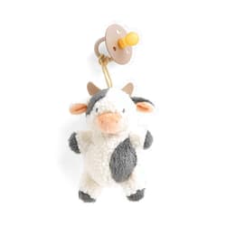 Itzy Ritzy Pacifier & Lovey Set - Natural Rubber Pacifier with Stuffed Animal Lovey - Detachable Plush Cow Binky Holder & Coordinating Natural Rubber Binky, Ideal for Ages 0-6 Months (Cow)