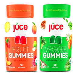 TERRA KAI ORGANICS Júce Fruit Gummies with Peach Flavor & Júce Veggie Whole Superfood Gummies, Wild Berry Flavor – Plant-Based Energy, Vegan, Non-GMO, Soy-Free, Nutrient-Packed