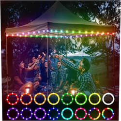 Waybelive LED Canopy and Umbrellas Rope Lights, 39.4 Ft Remote Control Rim LED Light String, 16 Color Change by Yourself, Waterproof, C Battery Powered, Bright to Display at Night Outdoors