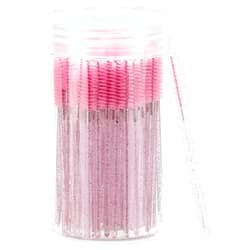 Tbestmax 100 Pcs Disposable Mascara Wands, Crystal Eyebrow Spoolies Brush for Eyelash Extensions, Pink Lash Brushes with Container