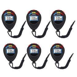 Pgzsy 6 Pack Multi-Function Electronic Digital Sport Stopwatch Timer, Large Display with Date Time and Alarm Function,Suitable for Sports Coaches Fitness Coaches and Referees（Black）