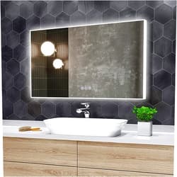 DECORAPORT Dimmable 48 x 28 Inch LED Bathroom Mirror with Touch Button, Bluetooth Speaker, Tri-Color Lights, Anti-Fog, Dimmable, Vertical & Horizontal Mount (D415)